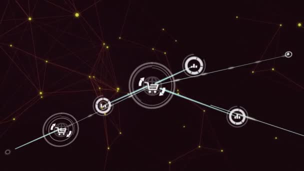 Анімація Мережі Язків Цифровими Піктограмами Над Жовтими Плямами Онлайн Єднання — стокове відео