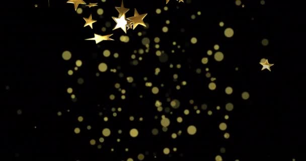 Animazione Stelle Che Galleggiano Macchie Luce Sfondo Nero Capodanno Festa — Video Stock