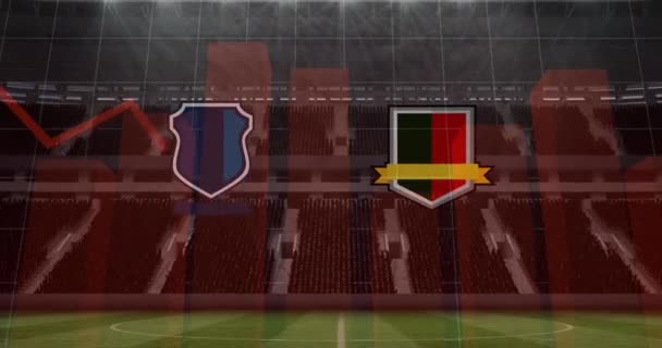 Animación Emblemas Equipo Con Gráficos Procesamiento Datos Sobre Estadio Deportivo — Vídeo de stock