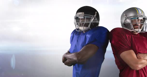 Animation Lights Moving Two Male American Football Players Standing Back — Stockvideo