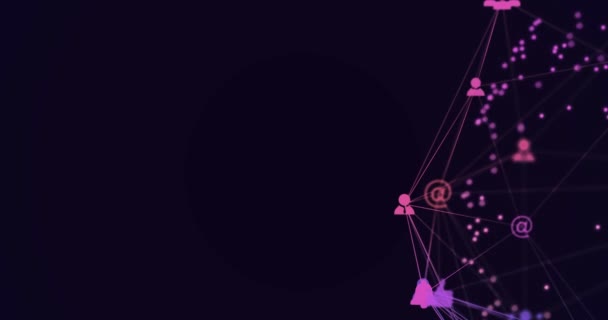 Анимация Сети Соединений Иконками Черном Фоне Глобальная Коммуникация Обработка Данных — стоковое видео