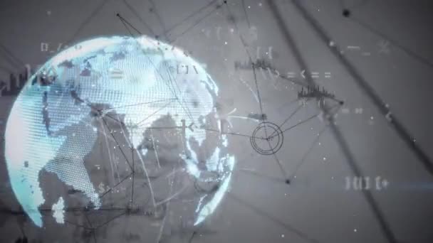 Bağlantı Ağının Animasyonu Veri Işleme Kara Arkaplan Üzerindeki Dünya Küresel — Stok video