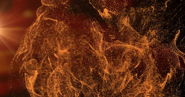 Afbeelding Van Oranje Deeltjeswolk Die Zwarte Achtergrond Beweegt Beweging Energie — Stockfoto