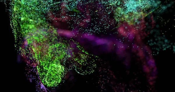 Afbeelding Van Roze Groene Deeltjes Wolken Bewegen Zwarte Achtergrond Beweging — Stockfoto