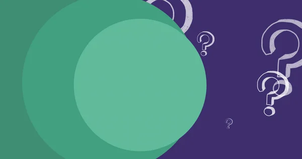 Imagen Círculos Verdes Sobre Signos Interrogación Sobre Fondo Púrpura Movimiento — Foto de Stock