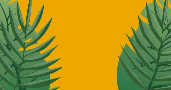 Obraz Egzotycznych Zielonych Liści Poruszających Się Żółtym Tle Koncepcja Charakteru — Zdjęcie stockowe