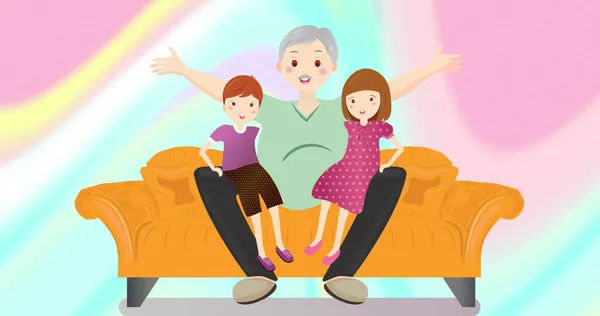 Image Illustration Happy Grandfather Grandchildren Knee Abstract Background Family Love — Stock Photo, Image