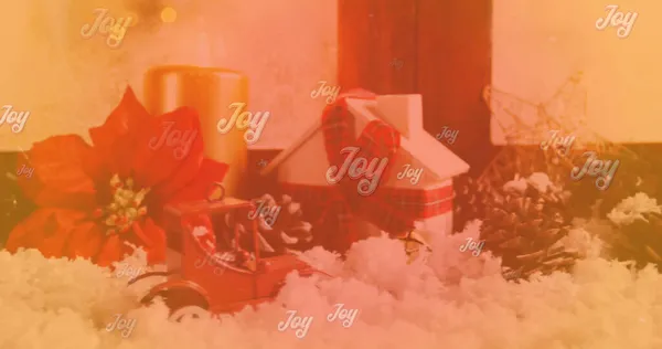 Изображение Радостного Текста Над Снегом Рождественскими Украшениями Рождество Традиции Концепция — стоковое фото