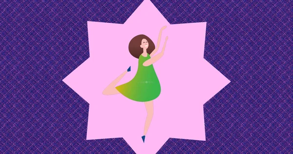 Afbeelding Van Illustratie Van Vrolijke Vrouw Dansend Van Vreugde Roze — Stockfoto