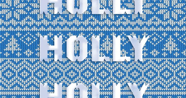 Image Holly Text Repetition Christmas Blue Background Christmas Winter Tradition — Stock Photo, Image