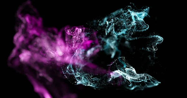 Siyah Arkaplanda Hareket Eden Pembe Mavi Parçacıkların Görüntüsü Hareket Enerji — Stok fotoğraf