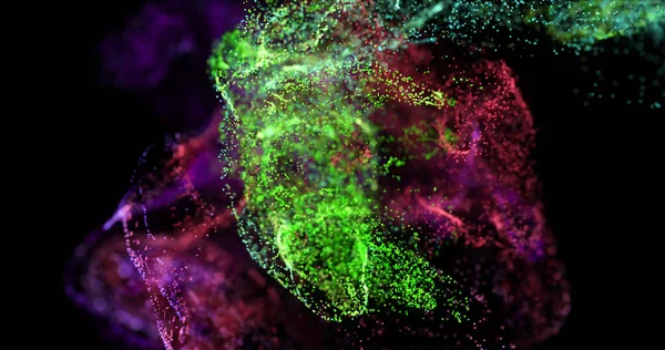 Εικόνα Ροζ Και Πράσινου Νέφους Σωματιδίων Που Κινούνται Μαύρο Φόντο — Φωτογραφία Αρχείου