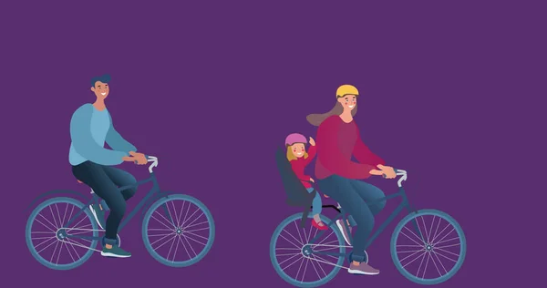 부모와 자전거를 보라색 디지털로 만들어 이미지를 축하하는 — 스톡 사진