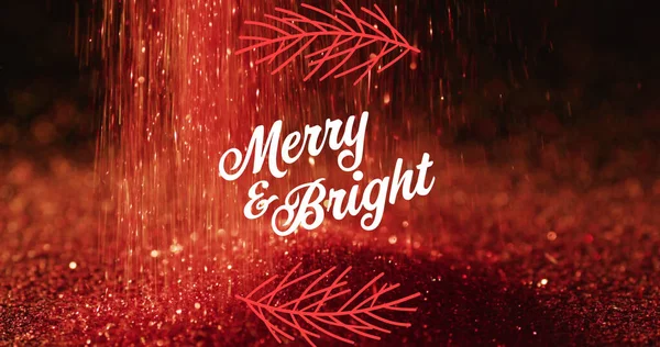 Bild Von Fröhlichem Und Leuchtendem Text Über Weihnachtlichem Roten Glitzern — Stockfoto