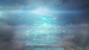 Ekranlarda ve bağlantı ağında veri işleme animasyonu. küresel bağlantılar ve ağlar konsepti dijital olarak oluşturulmuş video.