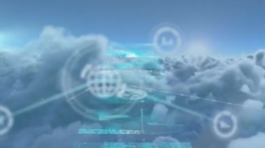 Mavi arkaplanda veri işleme üzerine simgelerle bağlantı ağının animasyonu. küresel bağlantılar ve ağ konsepti dijital olarak oluşturulmuş video.