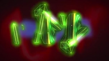 Koyu kırmızı arka planda yüzen parlayan yeşil metalik çubukların animasyonu. enerji, iletişim ve veri aktarım konsepti dijital olarak oluşturulmuş video.