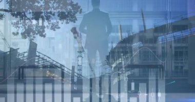 İş adamı istatistiklerinin animasyonu. küresel iş, veri işleme ve dijital arayüz kavramı dijital olarak oluşturulmuş video.