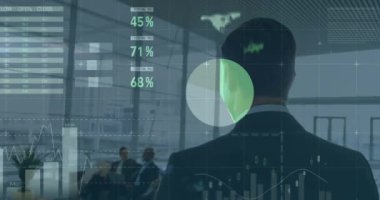İş adamı istatistiklerinin animasyonu. küresel iş, veri işleme ve dijital arayüz kavramı dijital olarak oluşturulmuş video.