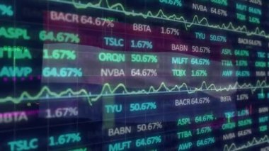 Siyah zemin üzerinde Hollanda bayrağı üzerinde grafik ve veri işleme animasyonları. Flaman ekonomisi ve iş konsepti dijital olarak oluşturulmuş video.