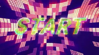 Arkaplanda titreşen kareler olan metnin canlandırması. Video oyunu ve iletişim konsepti dijital olarak oluşturuldu.