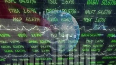 Siyah arkaplanda Hollanda bayrağı üzerinde grafiklerin, veri işlemenin ve küreselleşmenin animasyonu. Hollanda ekonomisi, ulusal ve küresel iş konsepti dijital olarak üretilen video.