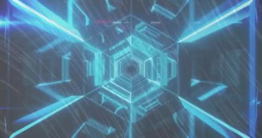 Dijital tünelin üzerindeki ışık izlerinin animasyonu. küresel veri işleme, bağlantılar ve dijital arayüz konsepti dijital olarak oluşturulmuş video.