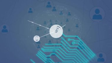 Dijital simgeler ve devre kartlarıyla bağlantı ağının animasyonu. küresel bağlantılar ve ağ konsepti dijital olarak oluşturulmuş video.