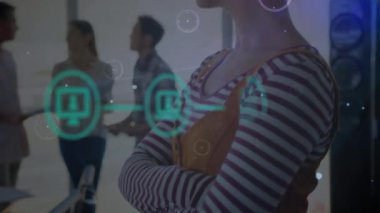 İş insanlarının canlandırılması, simgeler ve bağlantı ağı