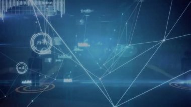 Bağlantı ağı üzerinden insan simgelerinin canlandırılması. küresel bağlantılar, dijital arayüz ve dijital olarak oluşturulmuş video işleme konsepti.