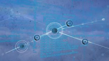 Mavi arkaplandaki simgelerle bağlantı ağının canlandırılması. küresel bağlantılar ve ağ konsepti dijital olarak oluşturulmuş video.