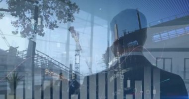 İş adamı istatistiklerinin animasyonu. küresel iş, veri işleme ve dijital arayüz kavramı dijital olarak oluşturulmuş video.