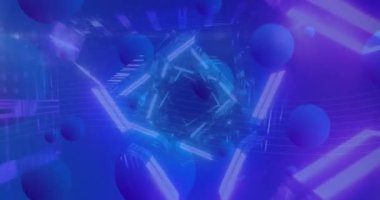 Dijital tünelin üzerindeki mavi noktaların animasyonu. küresel veri işleme, bağlantılar ve dijital arayüz konsepti dijital olarak oluşturulmuş video.