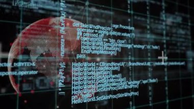 Ekranlarda, kürede ve bağlantı ağında veri işleme animasyonu. küresel bağlantılar ve ağlar konsepti dijital olarak oluşturulmuş video.