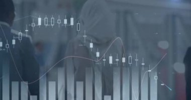 İş adamlarının istatistiksel işlemlerinin animasyonu. küresel iş, veri işleme ve dijital arayüz kavramı dijital olarak oluşturulmuş video.