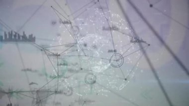 Bağlantı ağı üzerinden ikili kodlama işleminin animasyonu. küresel bağlantılar, dijital arayüz ve dijital olarak oluşturulmuş video işleme konsepti.