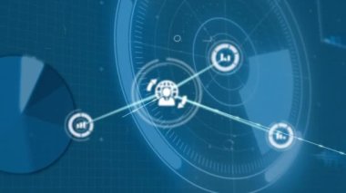 Mavi arkaplanda asma kilit üzerindeki simgelerle bağlantı ağının canlandırılması. küresel internet güvenliği, bağlantılar ve dijital olarak oluşturulan ağ konsepti.