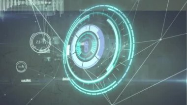 Bağlantı ağı ile kapsam taramasının animasyonu. küresel bağlantılar ve dijital arayüz konsepti dijital olarak oluşturulmuş video.