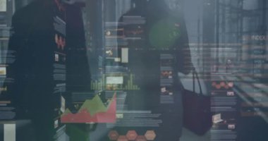 İş adamlarının istatistiksel işlemlerinin animasyonu. küresel iş, veri işleme ve dijital arayüz kavramı dijital olarak oluşturulmuş video.