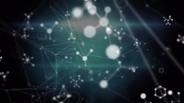 Yüzen beyaz moleküllerin animasyonu ve bağlantı ağı. küresel bağlantılar ve ağlar konsepti dijital olarak oluşturulmuş video.