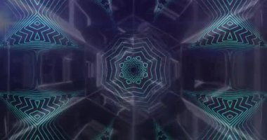 Dijital tünelde hareket eden şekillerin animasyonu. küresel veri işleme, bağlantılar ve dijital arayüz konsepti dijital olarak oluşturulmuş video.