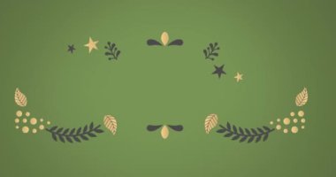 Yılbaşı dekorasyonlarının animasyonu yeşil arka planda. Noel, gelenek ve kutlama konsepti dijital olarak oluşturuldu.