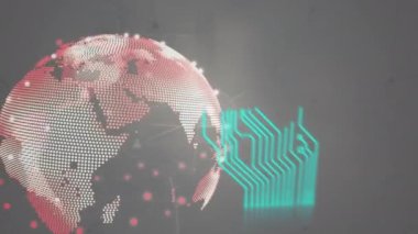 Dünya 'nın animasyonu, bilgisayar devre kartı ve bağlantı ağı. küresel bağlantılar ve ağlar konsepti dijital olarak oluşturulmuş video.