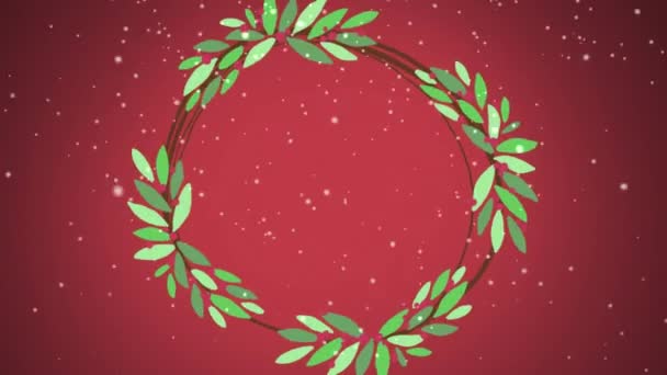 Animation Christmas Decoration Copy Space Snow Falling Red Background Christmas — Stock Video