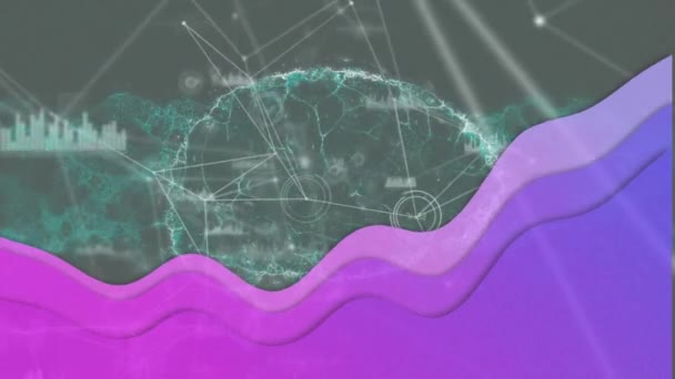 Mor Dalga Üzerinden Insan Beyninin Animasyonu Bağlantı Ağı Bağlantılar Oluşturma — Stok video