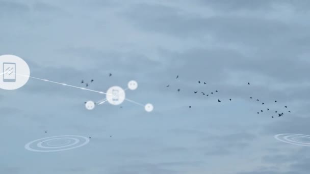 Animación Red Conexiones Con Iconos Digitales Sobre Nubes Conexiones Globales — Vídeo de stock