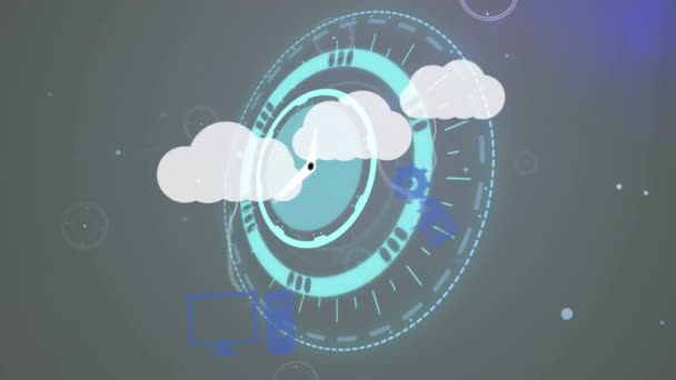 Animazione Dell Orologio Che Muove Velocemente Cloud Digitali Rete Connessioni — Video Stock