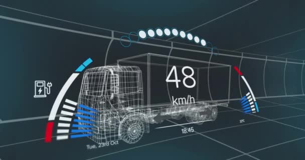 Animation Speedometer Gps Charge Status Data Vehicle Interface Truck Model — Stock Video