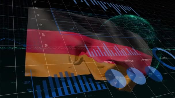 Animação Processamento Dados Gráficos Sobre Bandeira Alemanha Fundo Preto Economia — Vídeo de Stock