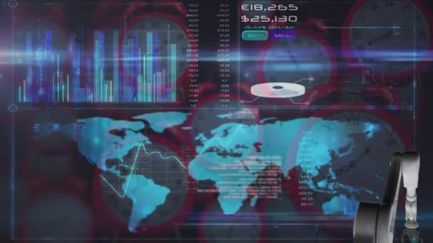 Animação Robô Braço Luz Sobre Rede Conexões Mapa Mundo Processamento — Vídeo de Stock